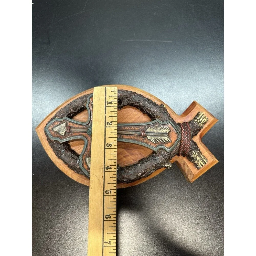 Wood-Resin Cross/ Fish Design  Religious Christian Decor
